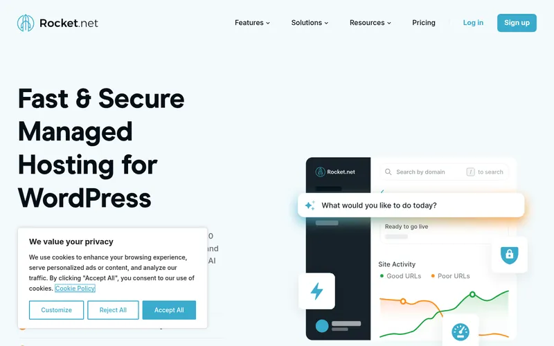 Screenshot of the Rocket.net homepage