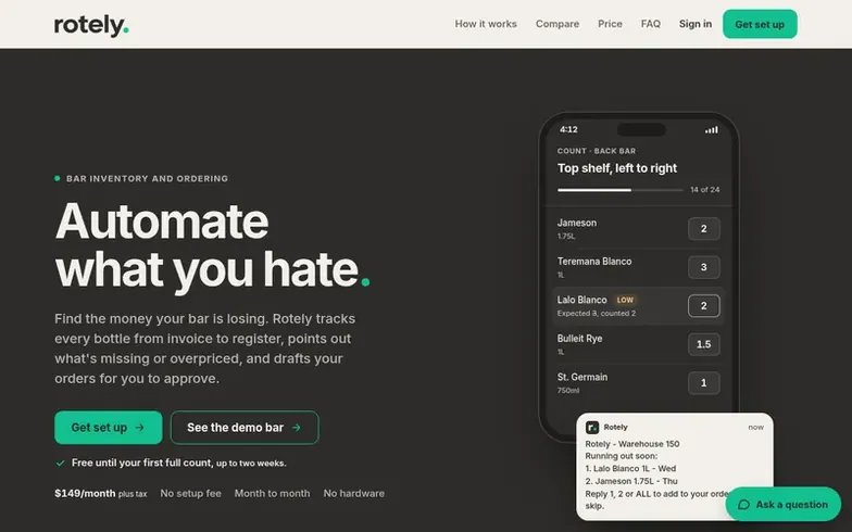 Screenshot of the Rotely homepage