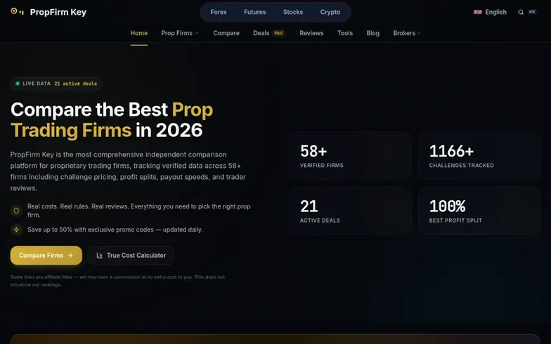 Screenshot of the PropFirm Key homepage