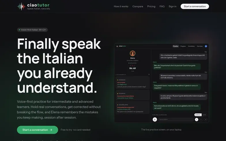 Screenshot of the CiaoTutor homepage