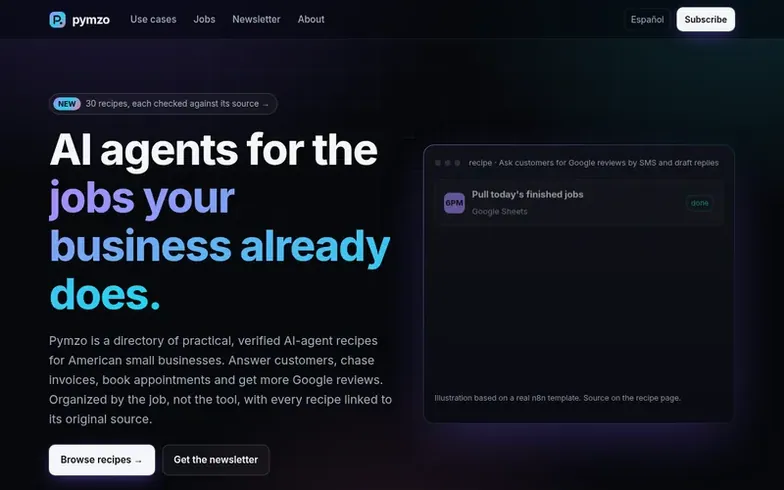 Screenshot of the Pymzo homepage