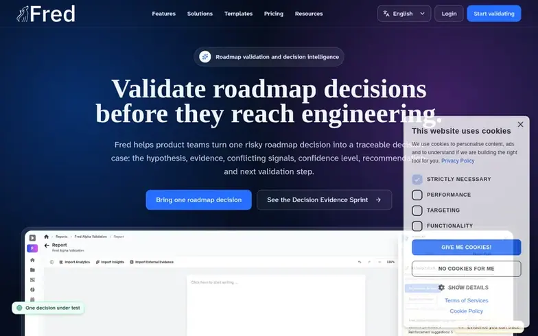 Screenshot of the Fred homepage